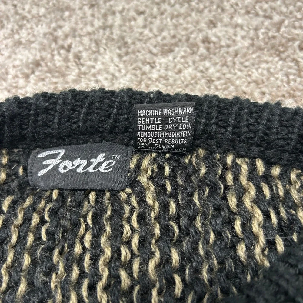 Vintage Forte Crewneck Sweater Men Size Small Leather Accents‎ 90s Stripe
